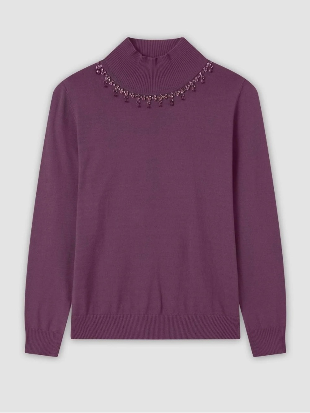 Embellished Mock-Neck Sweater Top in Plum
